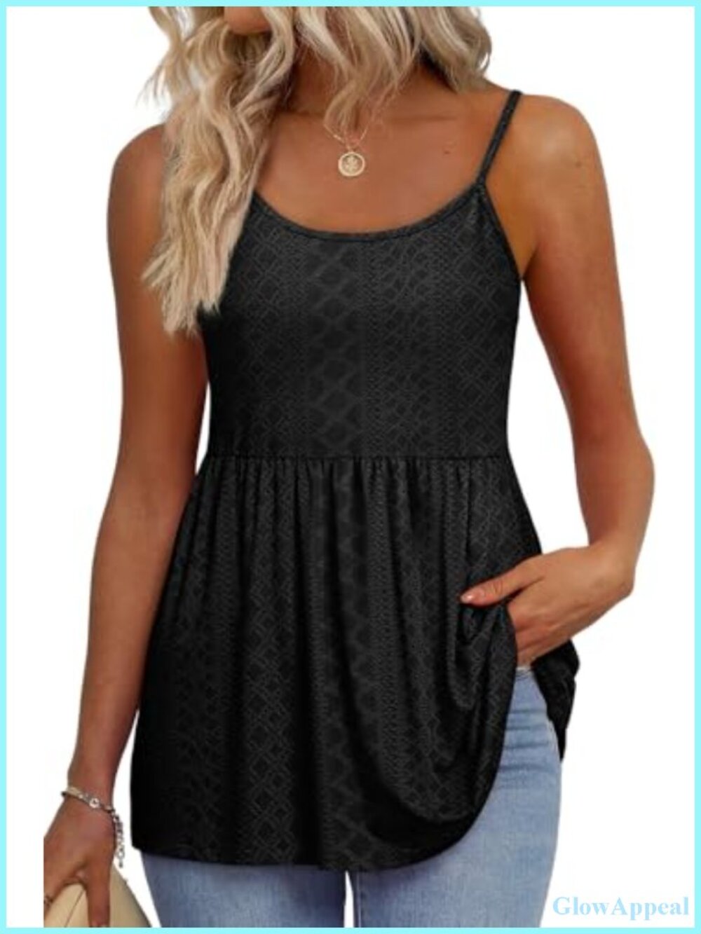 Women's Sleeveless Tank Top - Eyelet Knit Spaghetti Strap Casual Summer Blouse